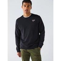 Reebok Men/'s Identity Small Logo FT Crew Sweatshirt, Black/White/Vector RED, L