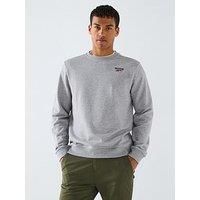 Reebok Men/'s Identity Small Logo Ft Crew Sweatshirt, Medium Grey Heather/Vector Red, S