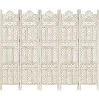 Hand carved 5-Panel Room Divider White 200x165 cm Solid Mango Wood