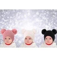 Kids Knitted Pompom Hat And Gloves Set - Black