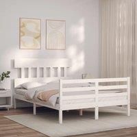 Bed Frame with Headboard White Small Double Solid Wood