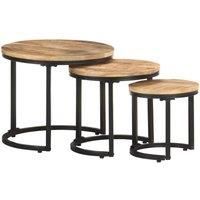 Side Tables 3 pcs Rough Mango Wood