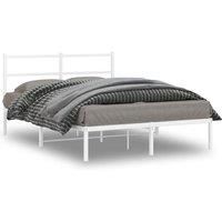 Metal Bed Frame without Mattress with Headboard White 135x190cm