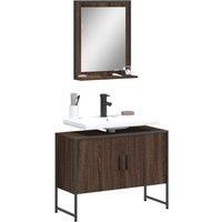2 Piece Bathroom Cabinet Set Brown Oak Engineered Wood