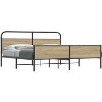 Metal Bed Frame without Mattress Smoked Oak 150x200 cm King Size