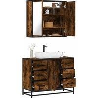 2 Piece Bathroom Furniture Set Smoked Oak Engineered Wood