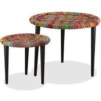 Coffee Table Set 2 Pieces Chindi Weave Details Multicolour