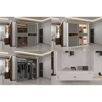 Luxury Mdf Sliding Glass Door Wardrobe With Led Lighting, Golden Trim & Ample Storage - Contemporary Bedroom Furniture