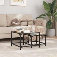 Nesting Coffee Tables 2 pcs with Black Glass Top Steel