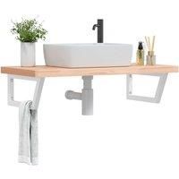 Basin Shelf Wall Mounted Steel and Solid Wood Beech
