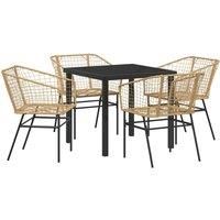 5 Piece Garden Dining Set Brown Poly Rattan