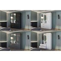 Modern 3 Door High Gloss Wardrobe With Mirror & Storage Drawers