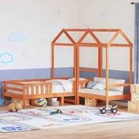 Bed and Bench Set with Roof without Mattress Wax Brown 100x200 cm