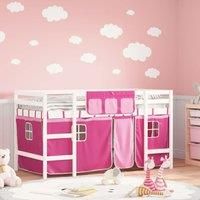 Kids' Loft Bed with Curtains Pink 80x200cm Solid Wood Pine