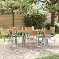 Garden Dining Set Set of 7 Grey, Brown Powder-Coated Steel Tough