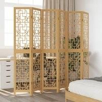 Room Divider 6 Panels Brown Solid Wood Paulownia
