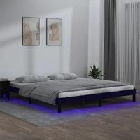 LED Bed Frame Black 200x200 cm Solid Wood