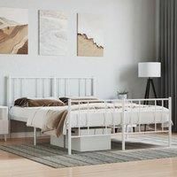 Metal Bed Frame with Headboard and Footboard White 120x190 cm Small Double