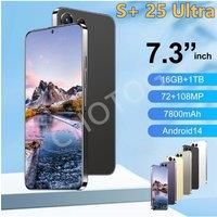 S+ 25 Ultra Original Cellphones 7.3HD Cheap Smartphone 4G 5G Dual Sim Cell Phone 7800mAh Android 14 Global Version Mobile Phones