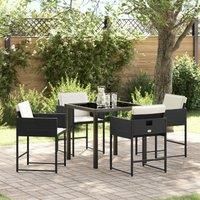 5 Piece Garden Dining Set with Cushions Black Poly Rattan
