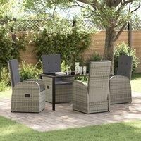 5 Piece Garden Dining Set with Cushions Grey Poly Rattan