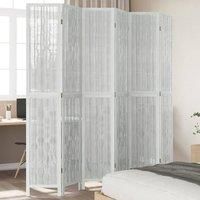 Room Divider 6 Panels White Solid Wood Paulownia
