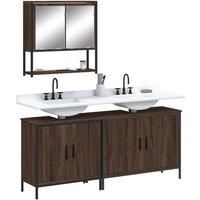 3 Piece Bathroom Furniture Set Brown Oak Engineered Wood