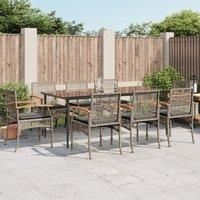 9 Piece Garden Dining Set with Cushions Grey Poly Rattan