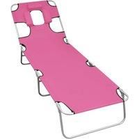Folding Sun Lounger with Head Cushion Steel Magento Pink