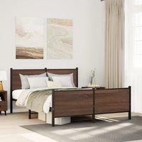 Metal Bed Frame without Mattress Brown Oak 140x200 cm