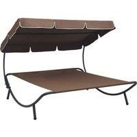 Outdoor Lounge Bed with Canopy Brown
