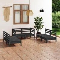 6 Piece Garden Lounge Set Black Solid Pinewood