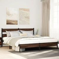 Metal Bed Frame without Mattress Brown Oak 180x200 cm Super King