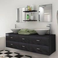 Nine Piece Bathroom Furniture Set with Basin with Tap Black