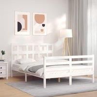 Bed Frame with Headboard White Small Double Solid Wood