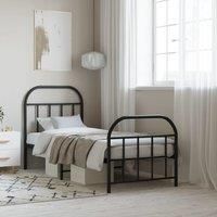 Metal Bed Frame with Headboard and Footboard Black 75x190 cm Small Single