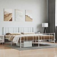 Metal Bed Frame with Headboard and Footboard White 200x200 cm