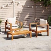 3 Piece Garden Sofa Set with Cushions Solid Wood Acacia