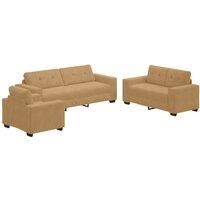 3 Piece Sofa Set with Cushions Brown Velvet