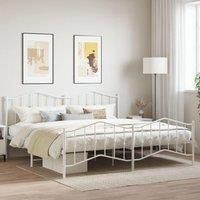 Metal Bed Frame with Headboard and Footboard White 193x203 cm