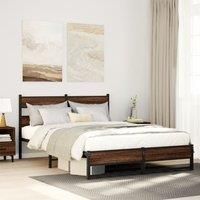Metal Bed Frame without Mattress Brown Oak 140x190 cm