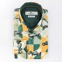 CLAUDIO LUGLI Men's Retro Racing Legend Print Shirt in Green | Size: Large