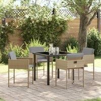 5 Piece Garden Dining Set with Cushions Beige Poly Rattan