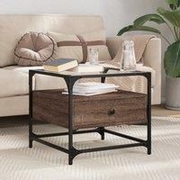 Coffee Table with Glass Top Brown Oak 50x50x45 cm Steel