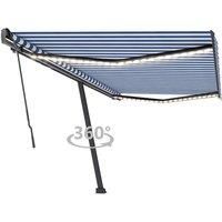 Manual Retractable Awning with LED 500x350 cm Blue and White