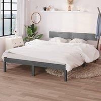 Bed Frame Grey Solid Wood Pine 150x200 cm King Size
