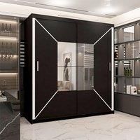 Modern Double Sliding Wardrobe with LED Light W 203 x H 217 x D 62