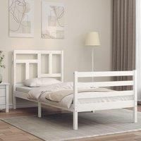 Bed Frame with Headboard White Single Solid Wood