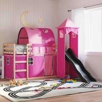 Bunk Bed without Mattress with Slide and Curtains Pink 90x200 cm