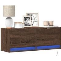 TV Wall Cabinet with LED Lights Brown Oak 100x31x35 cm